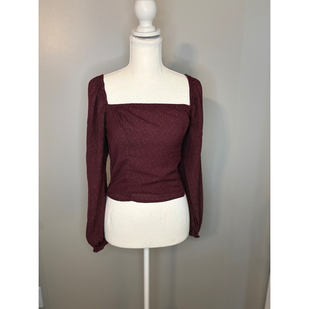 Abercrombie & Fitch Women Burgundy Polka Dot Square Neck Smocked Back Top Small